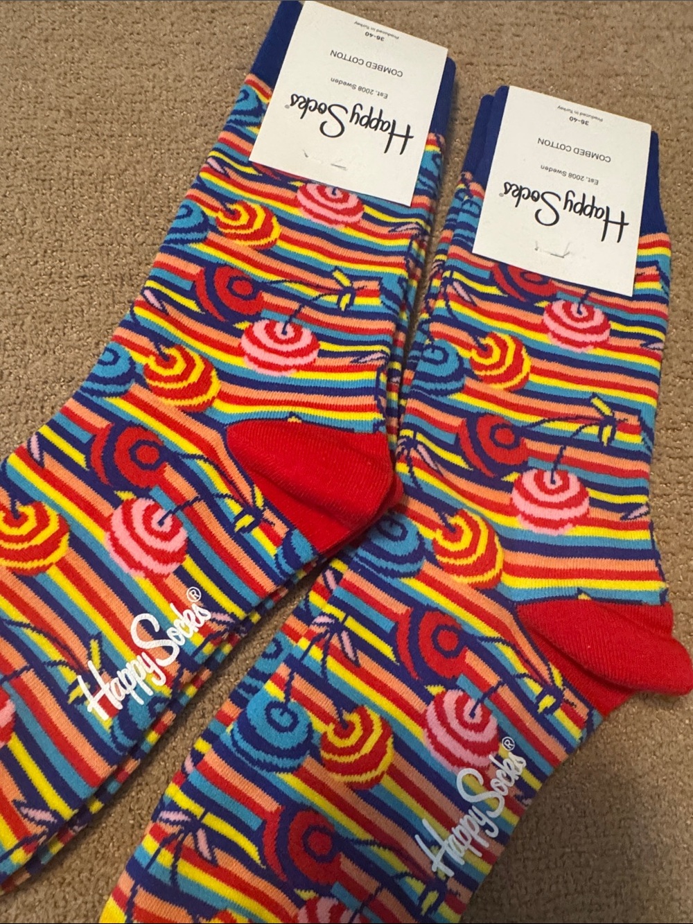 Happy Socks Multi-Color Striped Lollipop Crew Socks - Red Accent